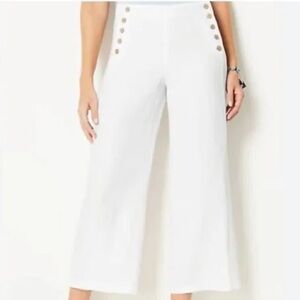 J. Jill Love Linen White Wide-Leg Sailor Pants Button Detail SZ XL resort vacay